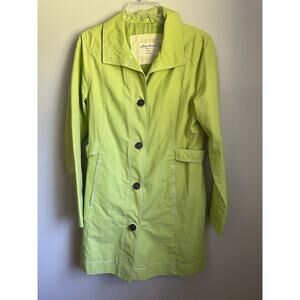 Eddie Bauer Trench Coat Jacket Womens Size Medium Green Button Down Mid Length